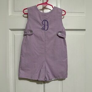 3T “D” Monogrammed Purple Jon Jon Romper One Piece Outfit Shortalls Embroidered